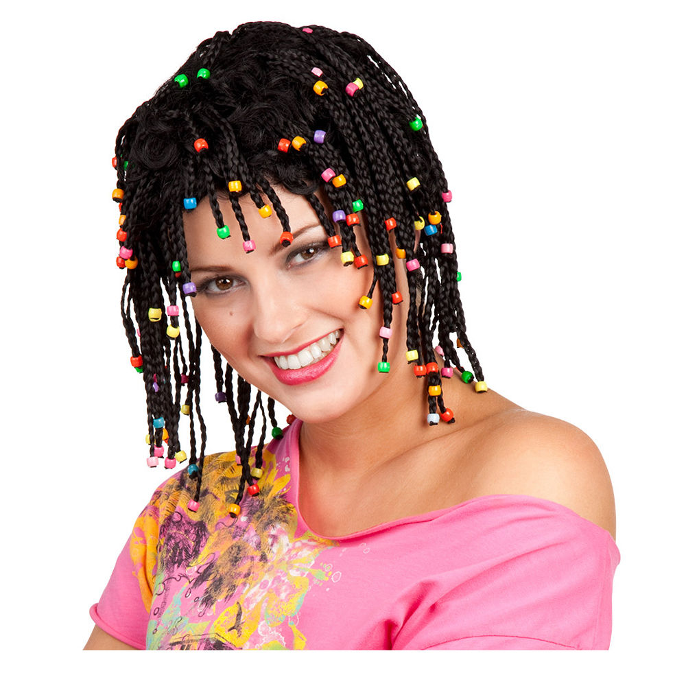 Perücke Damen Dreadlocks mit bunten Perlen, Sista, schwarz - mit Haarnetz Bild 2