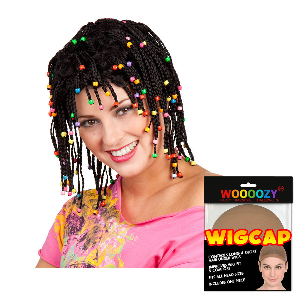 Percke Damen Dreadlocks mit bunten Perlen, Sista, schwarz - mit Haarnetz