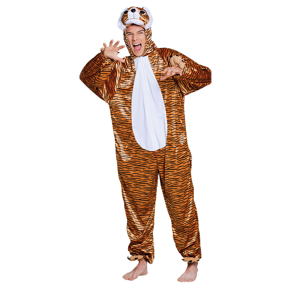 Damen- und Herren-Kostüm Overall Tiger, Gr. S bis 165cm Körpergröße - Plüschkostüm, Tierkostüm