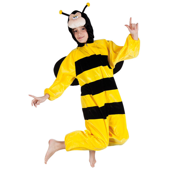 Kinder-Kostüm Overall Biene, Gr. M bis 140cm Körpergröße - Plüschkostüm, Tierkostüm