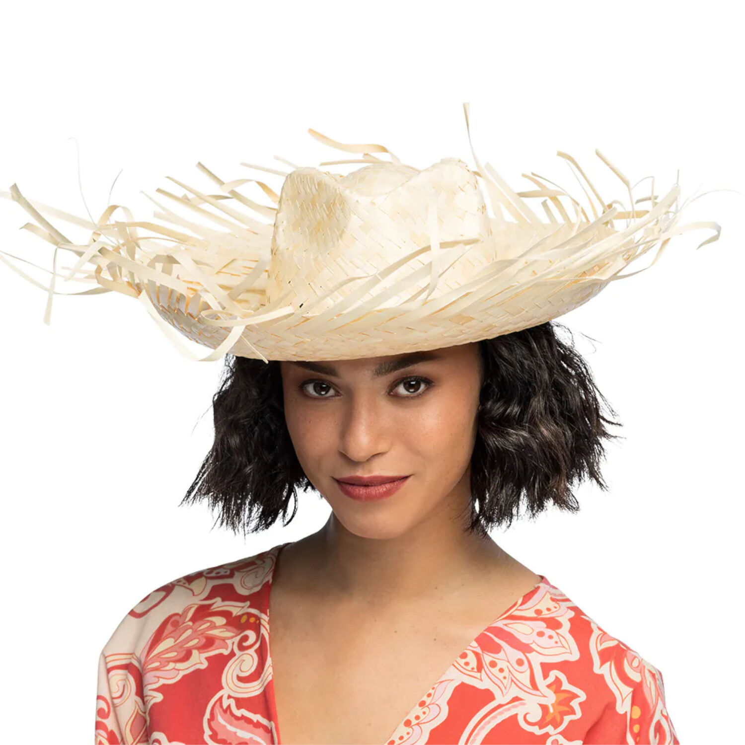 Hut Caribbean Cowboy aus Stroh, ausgefranst, hell