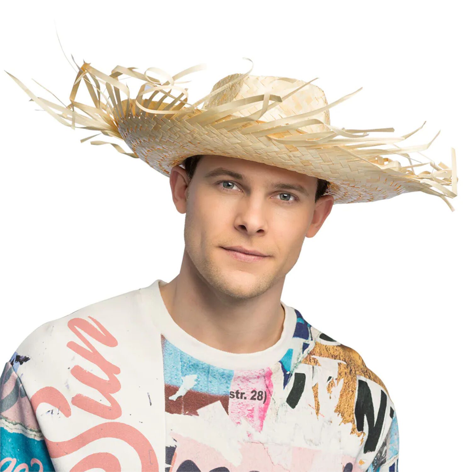 Hut Caribbean Cowboy aus Stroh, ausgefranst, hell Bild 2