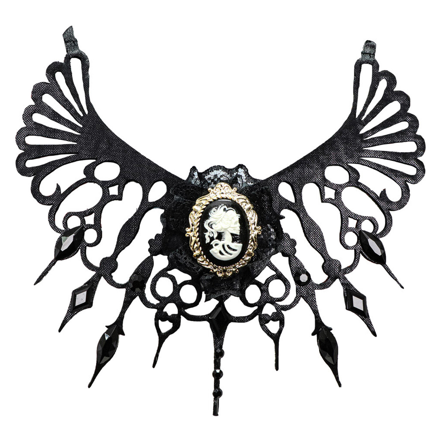 SALE Halsband im Gothic- / Halloween-Look, Schwarz mit weiem Totenkopf-Emblem