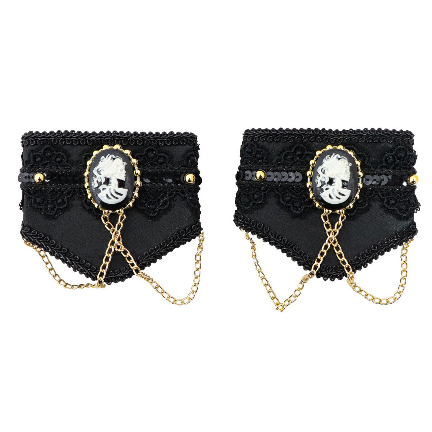 SALE Armbnder / Stulpen im Gothic- / Halloween-Look, Schwarz mit weiem Totenkopf-Emblem, 2 Stck