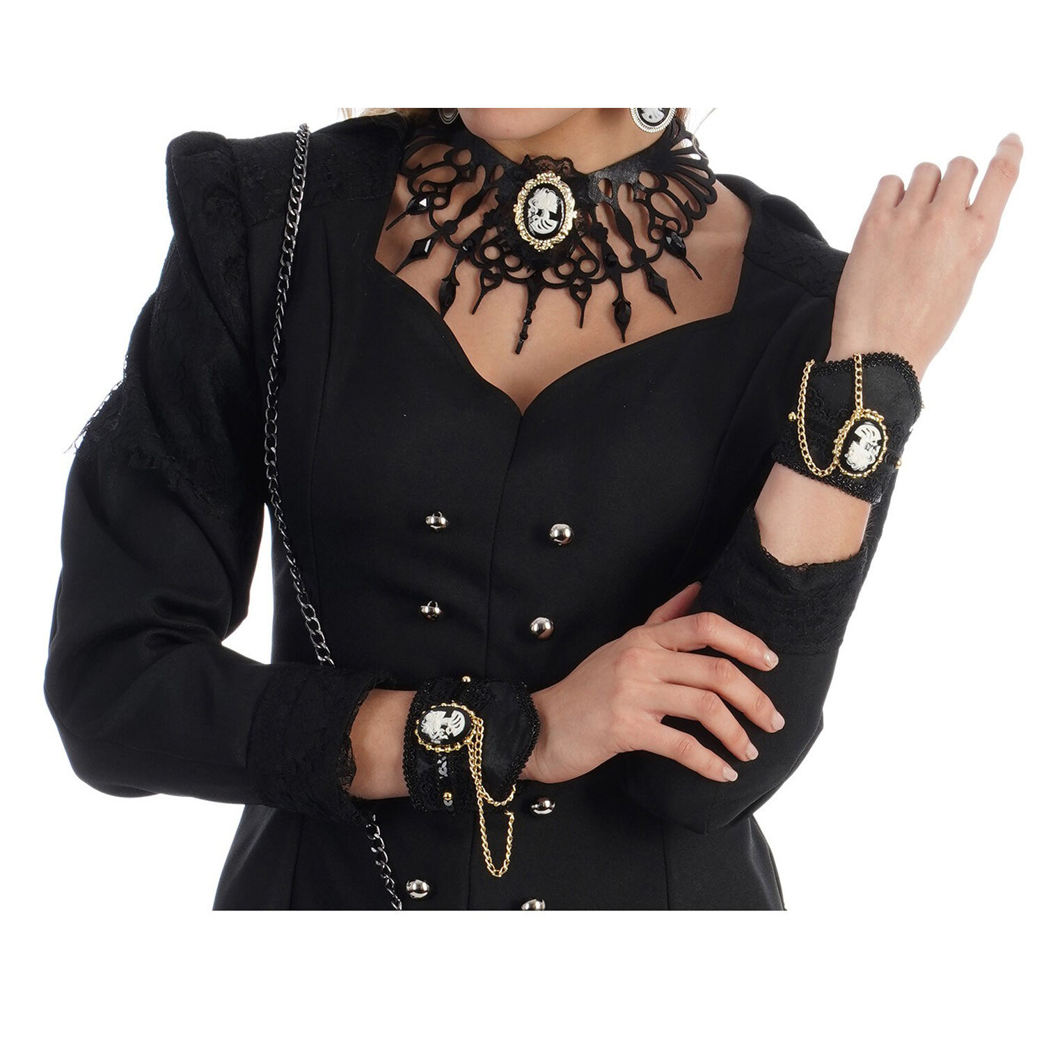 SALE Armbnder / Stulpen im Gothic- / Halloween-Look, Schwarz mit weiem Totenkopf-Emblem, 2 Stck Bild 2
