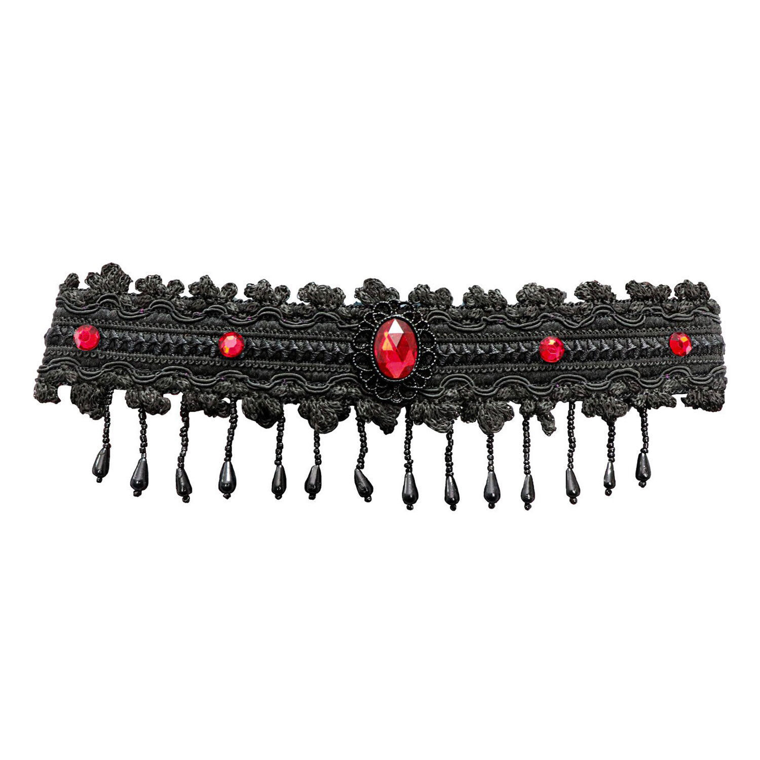 SALE Halsband im Gothic- / Halloween-Look, Schwarz mit roten Steinen
