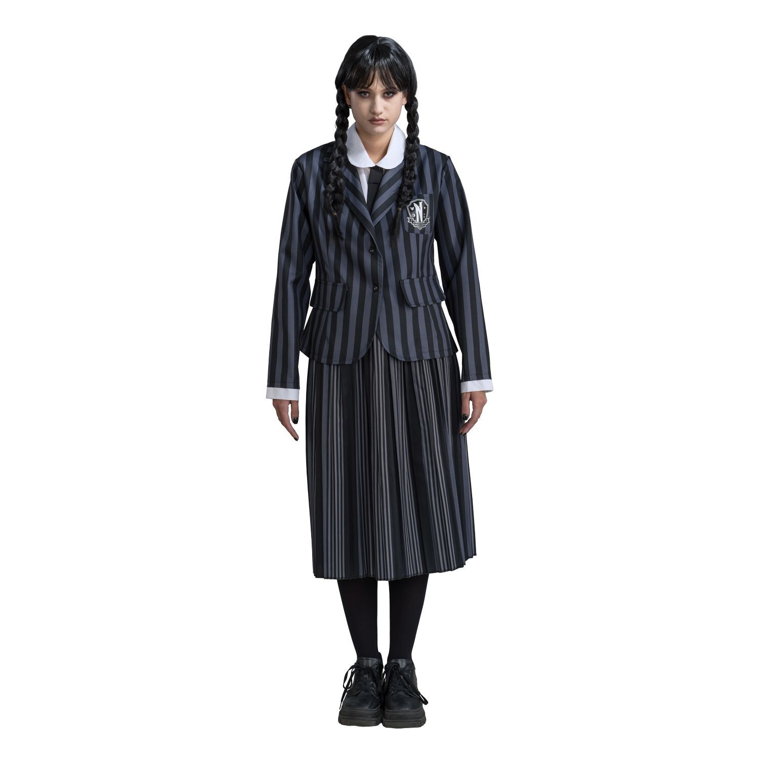 SALE Damen-Kostm Wednesday Addams Schul-Uniform, schwarz-grau gestreift, 3-tlg., Gr. XS