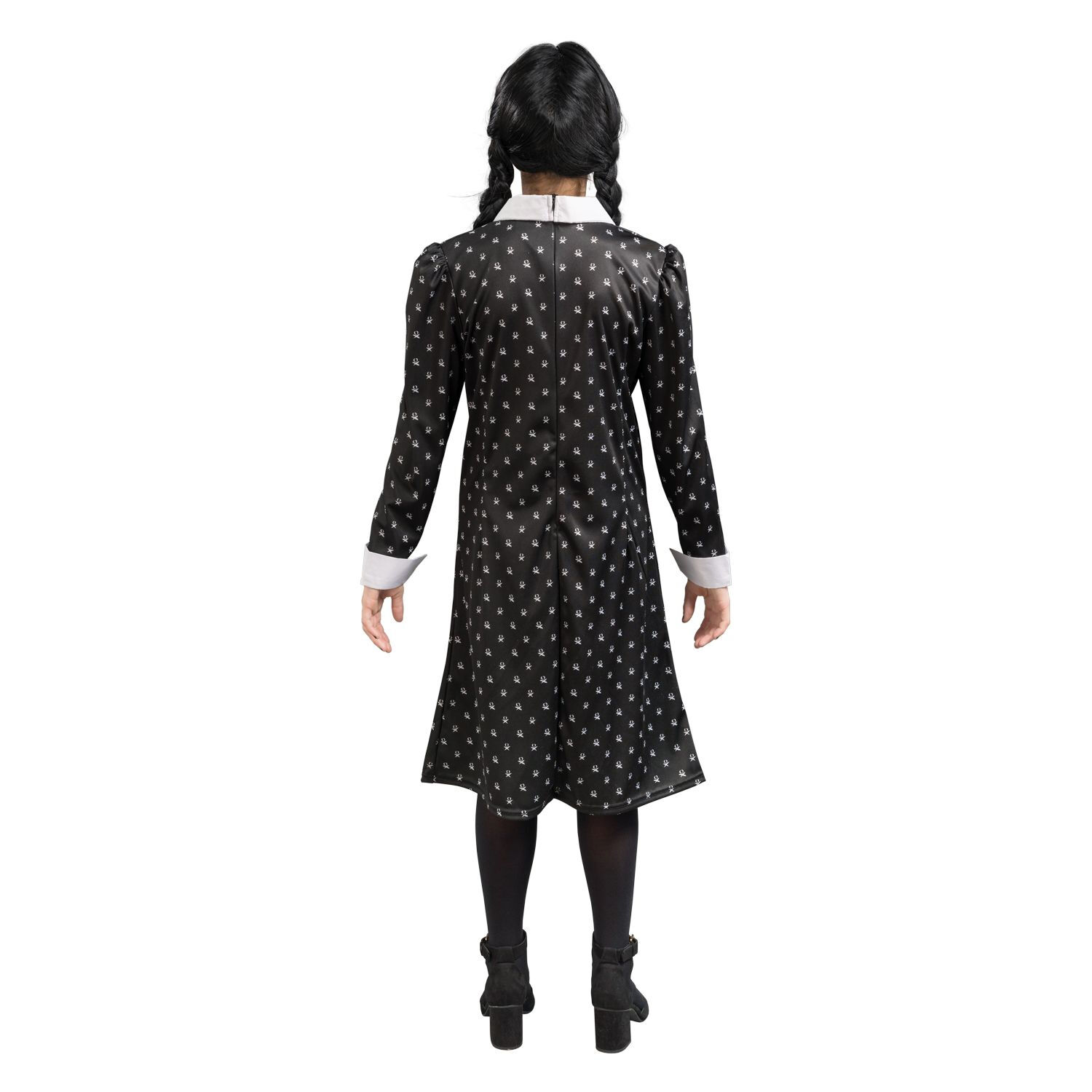 SALE Kinder-Kostm Wednesday Addams, schwarzes Kleid mit weien Motiven, Gr. 140 Bild 2