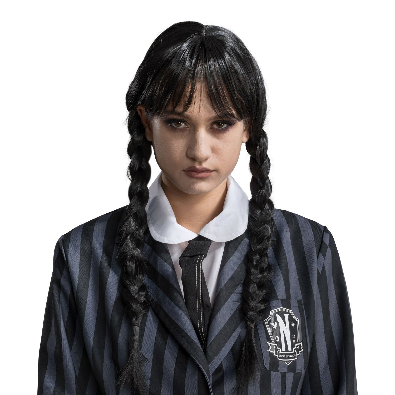 SALE Damen-Percke Wednesday Addams mit Pony und Zpfen, schwarz
