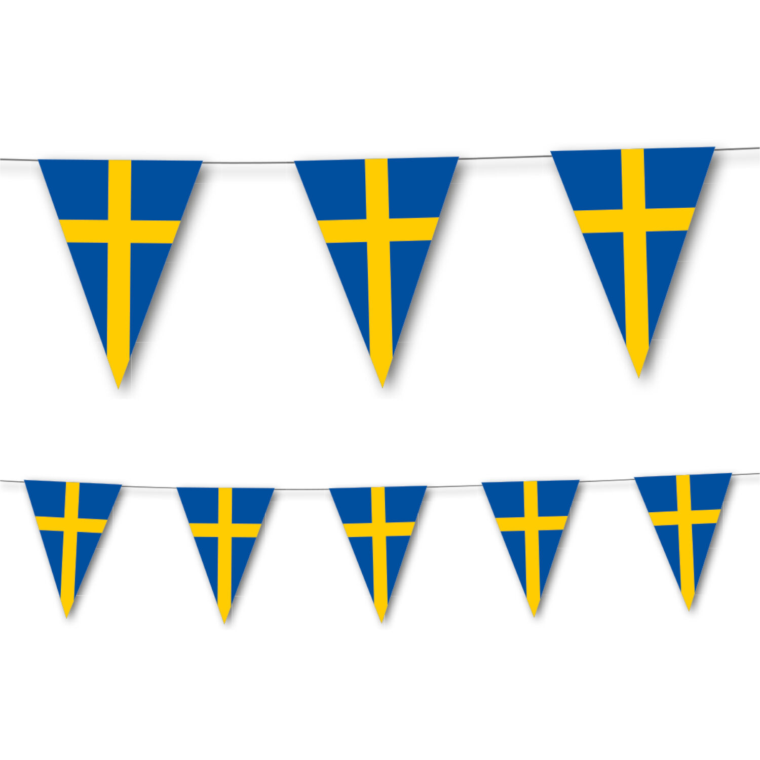 Wimpelkette Schweden aus Papier, 3,5 m, 10 Wimpel  20x30cm