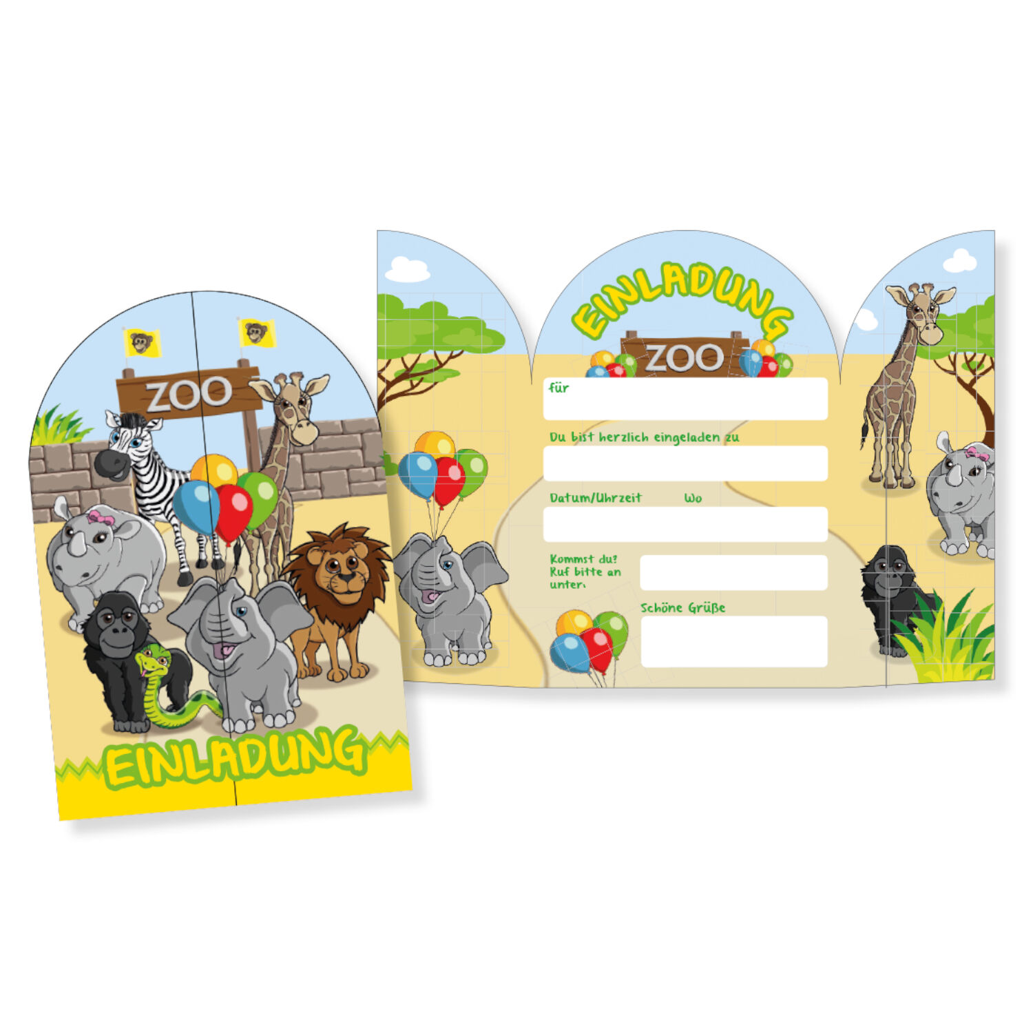 SALE Einladungskarten Zoo, 8 Stck