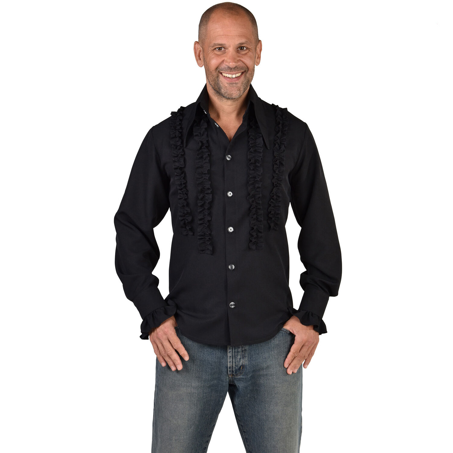 NEU Herren-Kostm Rschenhemd Silky, schwarz, Gr. S
