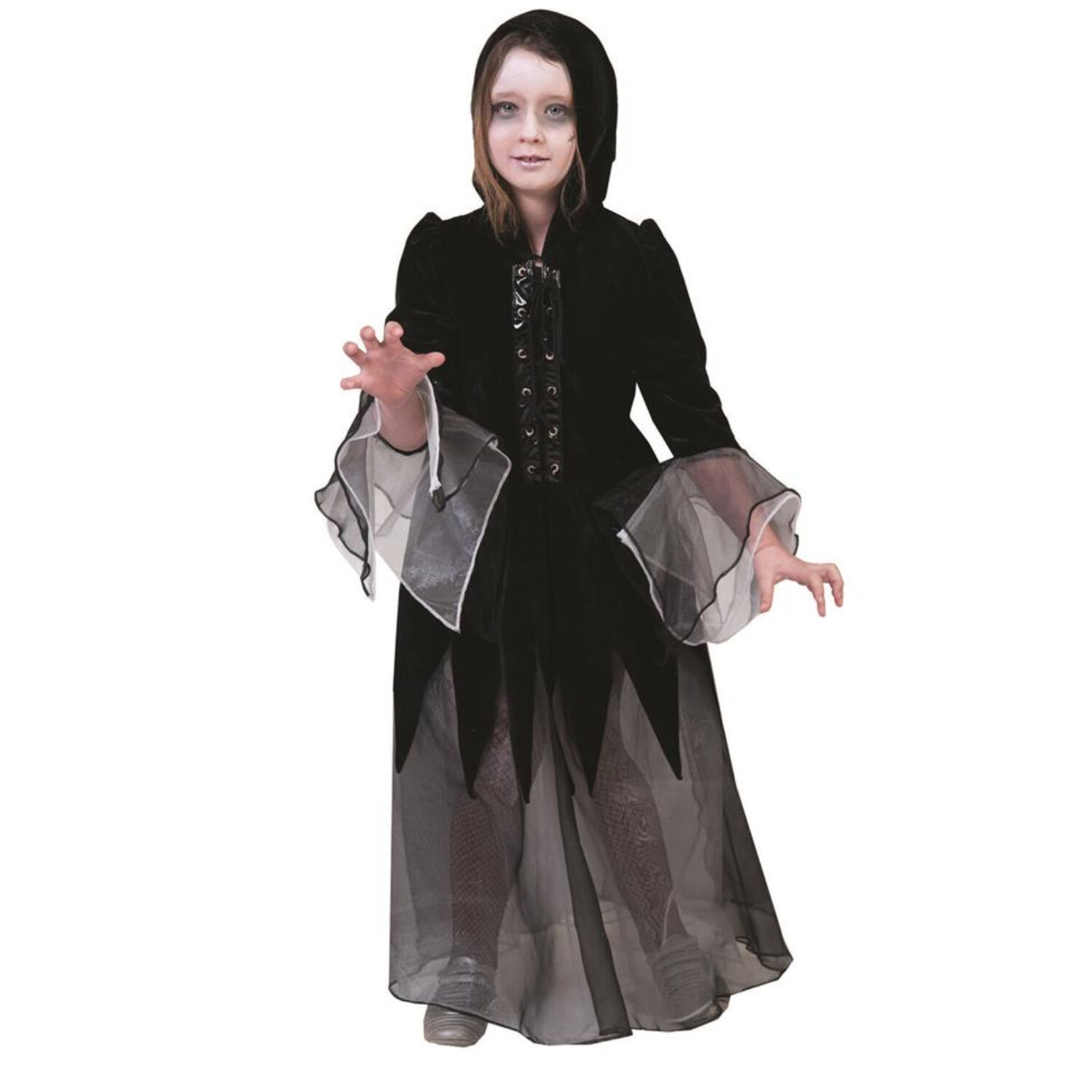 NEU Kinder-Kostüm Hexenkleid Dolores, 2-tlg. Mit Haube, schwarz, Gr. 128