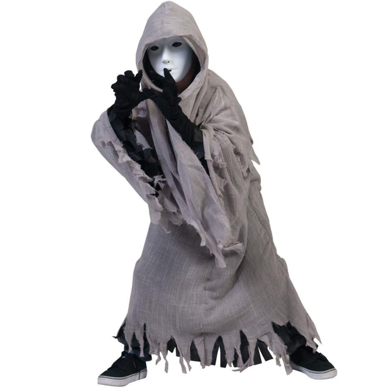 NEU Kinder-Kostüm Geister-Kutte mit Kapuze, grau-schwarz, Einheitsgröße