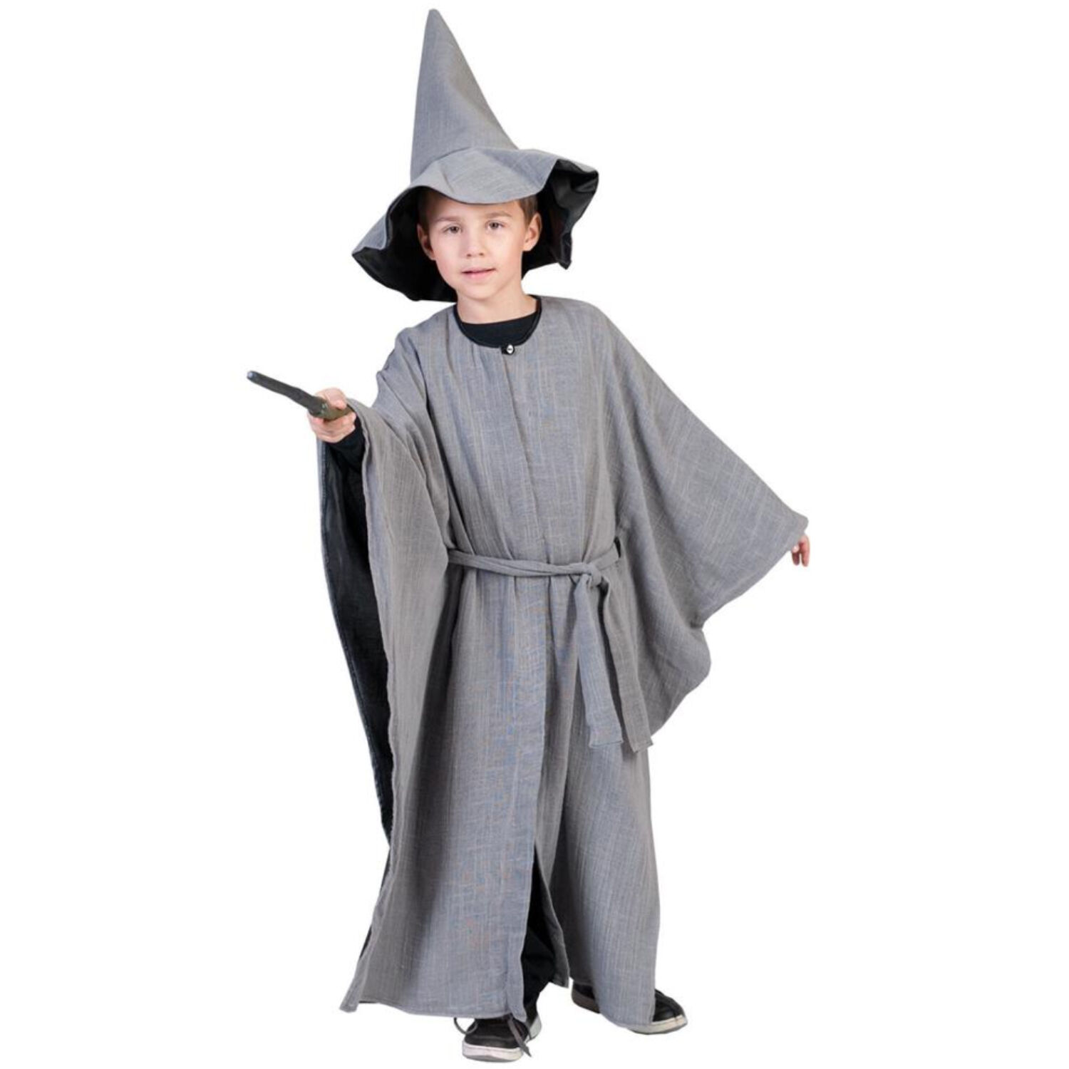 NEU Kinder-Kostüm Zauberer-Mantel grau, mit Hut und Gürtel, Gr. 104-116