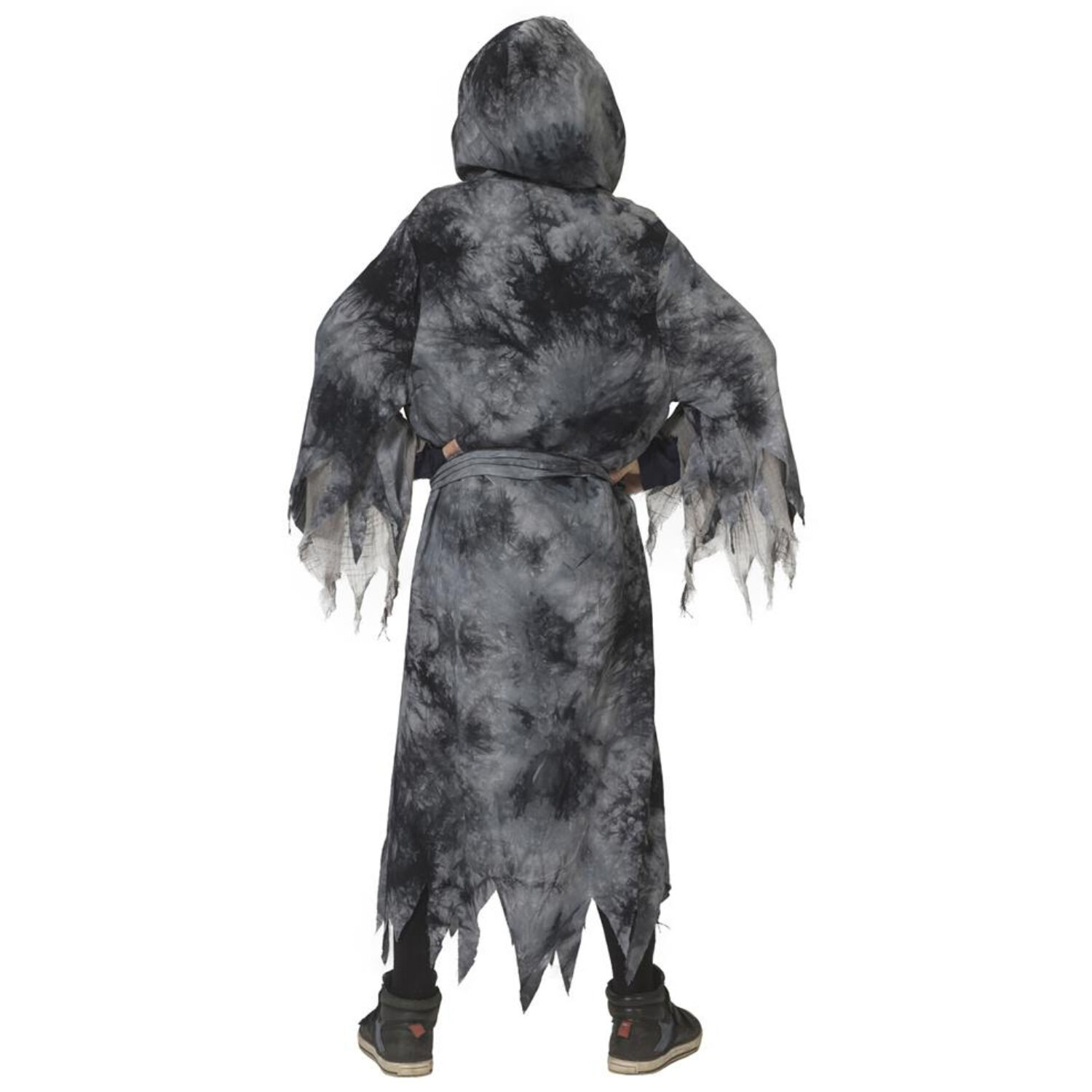 NEU Kinder-Kostüm Grauer Dämon, Kapuzenmantel mit Gürtel, schwarz-grau, Gr. 104-116 Bild 3