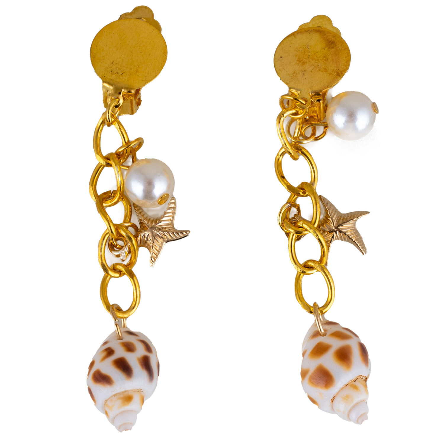 NEU Ohrringe Clips Meerjungfrau mit Muscheln und Perlen, gold