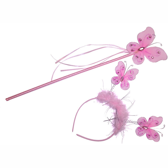 Schmetterling-Set, Haarreif & Feenstab, pink