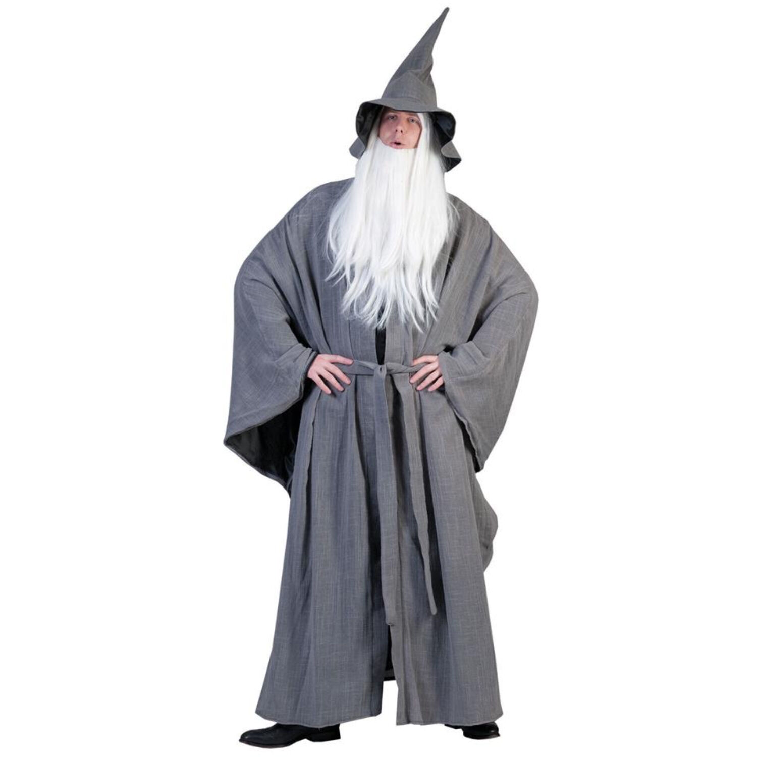 NEU Herren-Kostm Zauberer-Mantel grau, mit Hut und Grtel, Einheitsgre