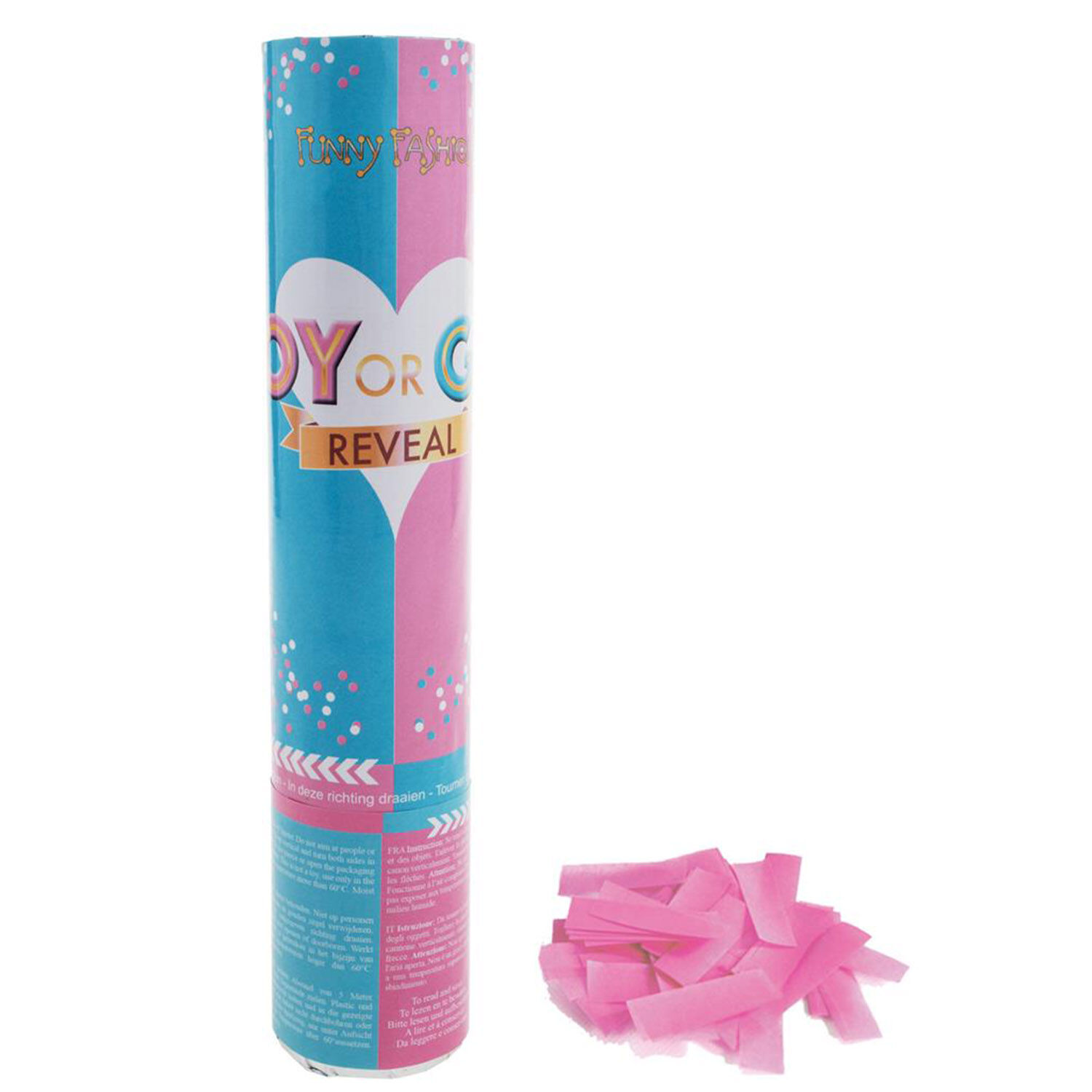 NEU Konfetti-Shooter Gender Reveal Girl, 20cm, mit rosanem Papierkonfetti