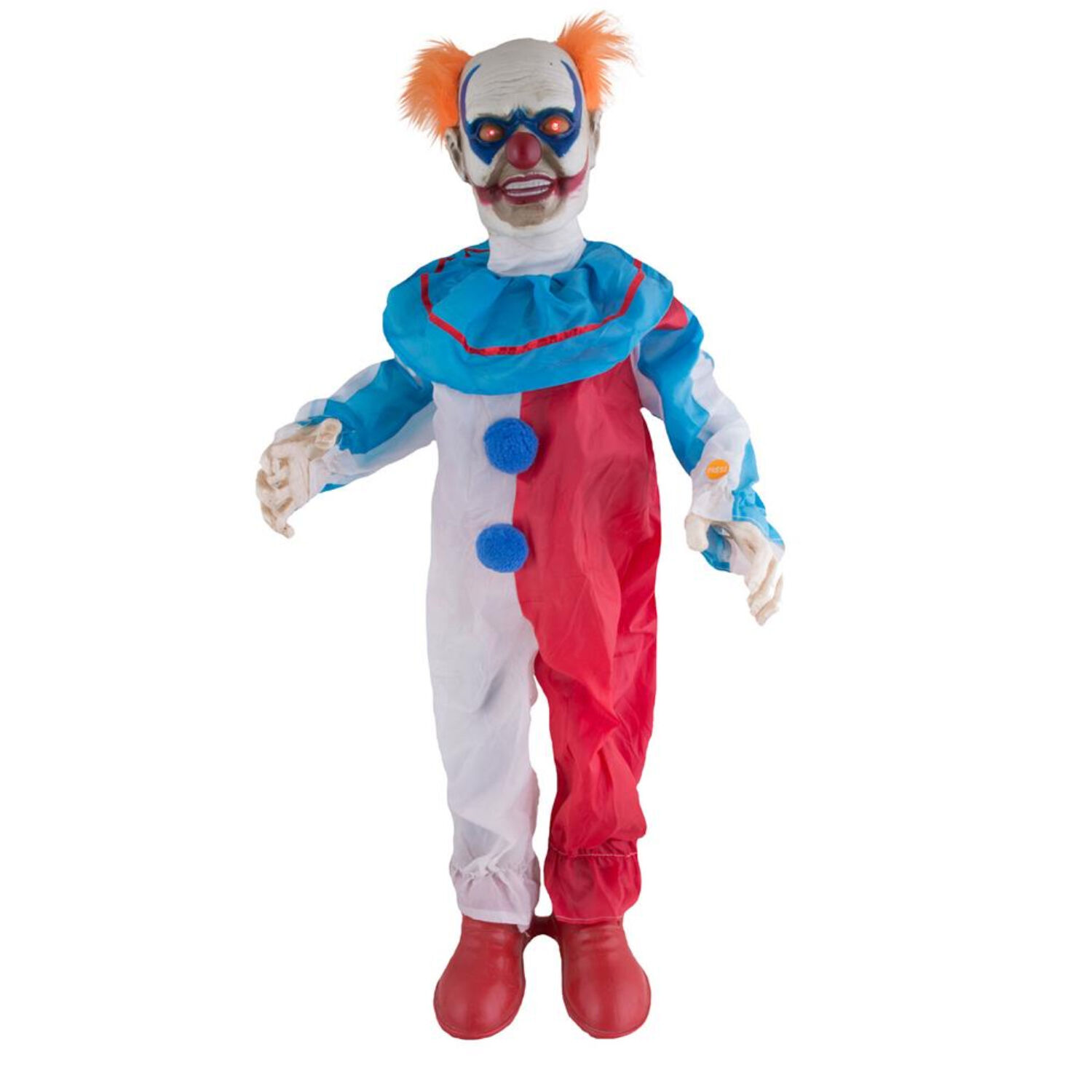 NEU Gro-Deko Grusel-Clown mit Bewegung, Licht und Sound, blau-wei-rot, 95 cm