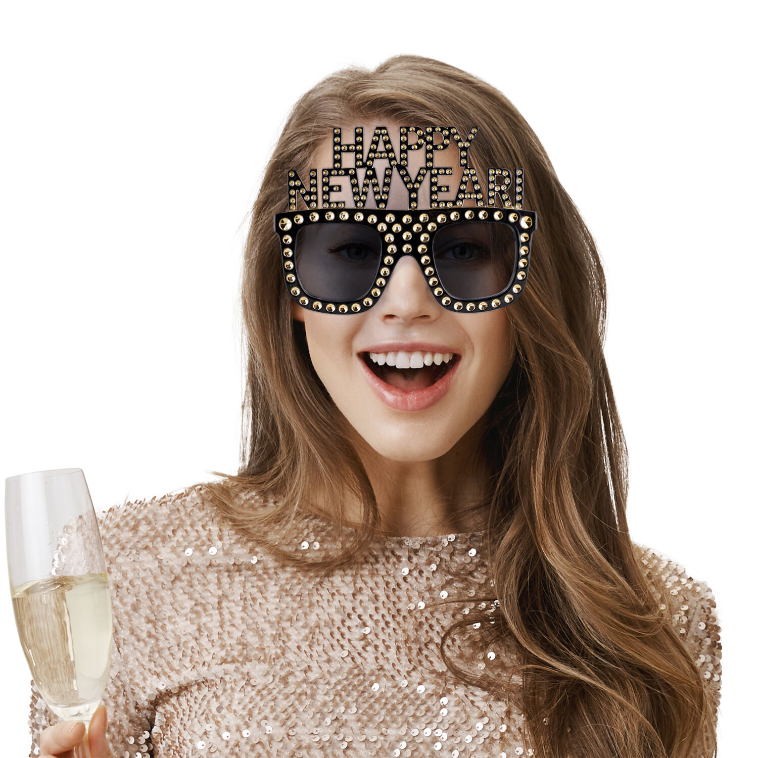 NEU Brille Happy New Year mit Schmucksteinen, schwarz Bild 2