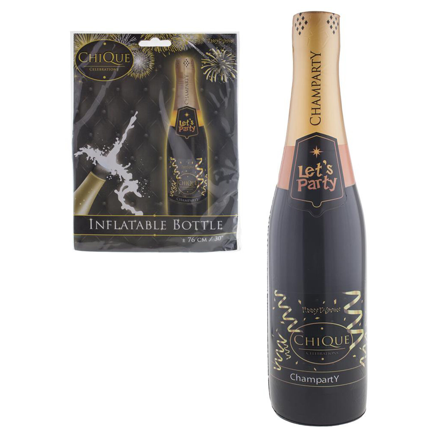 NEU Aufblasbare Champagner- / Sektflasche, Gold-Schwarz, Länge 75cm
