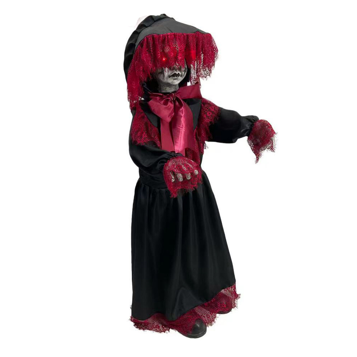 NEU Halloween-Deko-Figur Puppe rot-schwarz mit Licht, Sound und Bewegung, ca. 90cm Bild 2