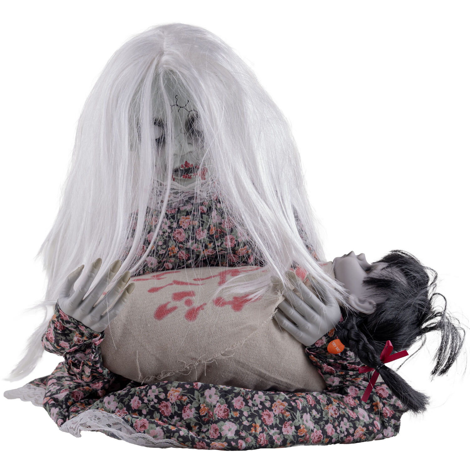 NEU Halloween-Deko-Figur Mdchen mit weinendem Baby, mit Licht, Sound und Bewegung, ca. 50 cm