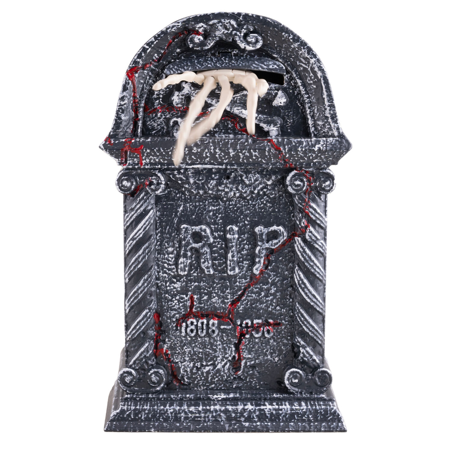 Halloween-Deko Grabstein mit greifender Skeletthand, mit Bewegung, Licht & Sound, ca. 44 cm