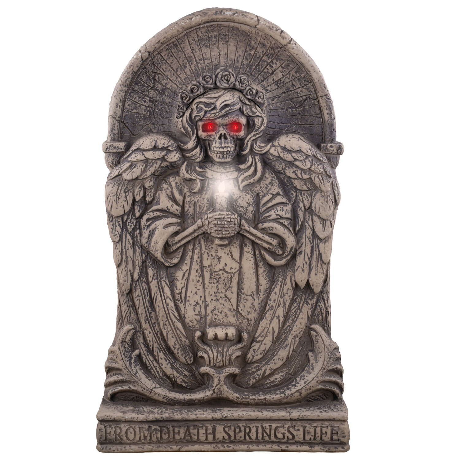 Halloween-Deko Grabstein mit lachendem Todesengel, mit Licht & Sound, ca. 64 cm