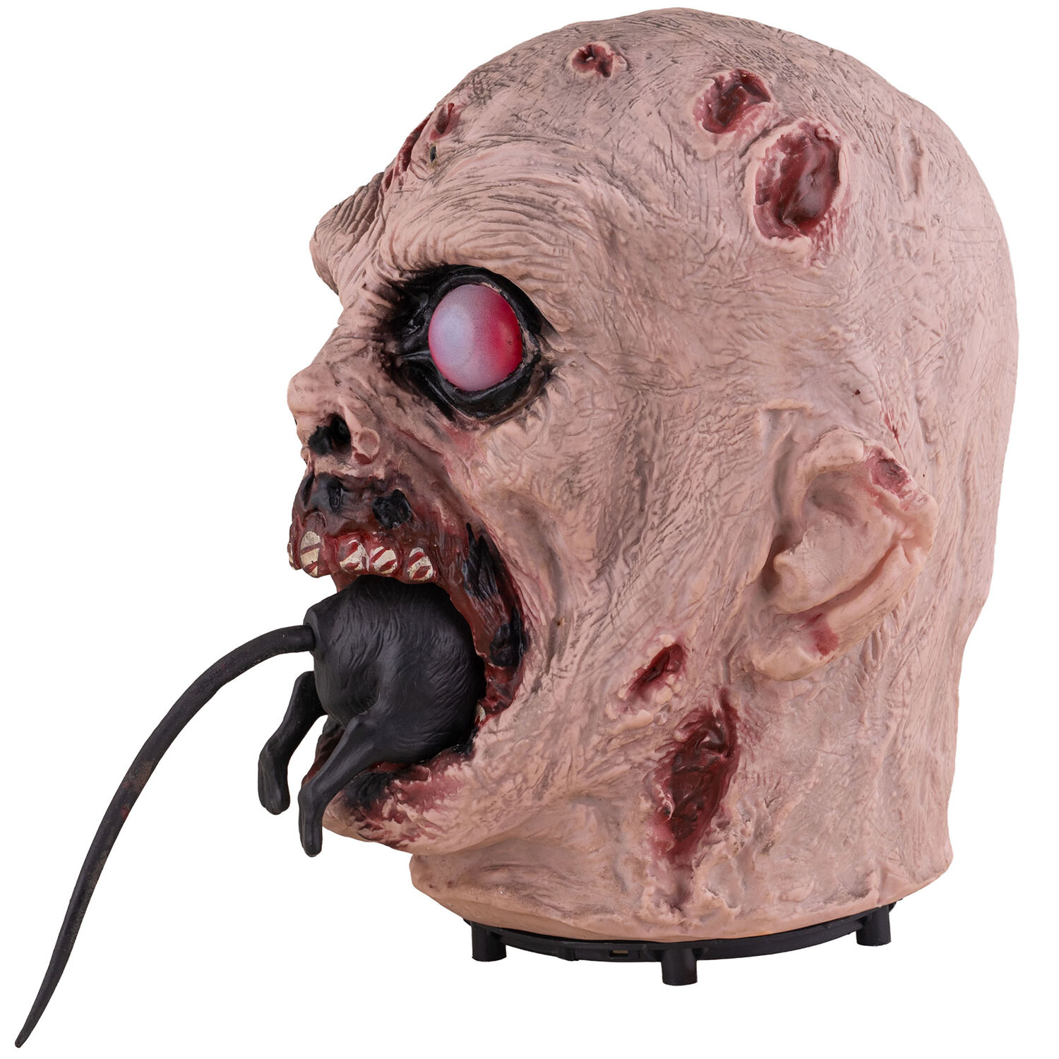 Dekofigur Zombie-Kopf mit Ratte, Animatronik mit Bewegung, Sound und Licht, ca. 18x20x25cm Bild 2