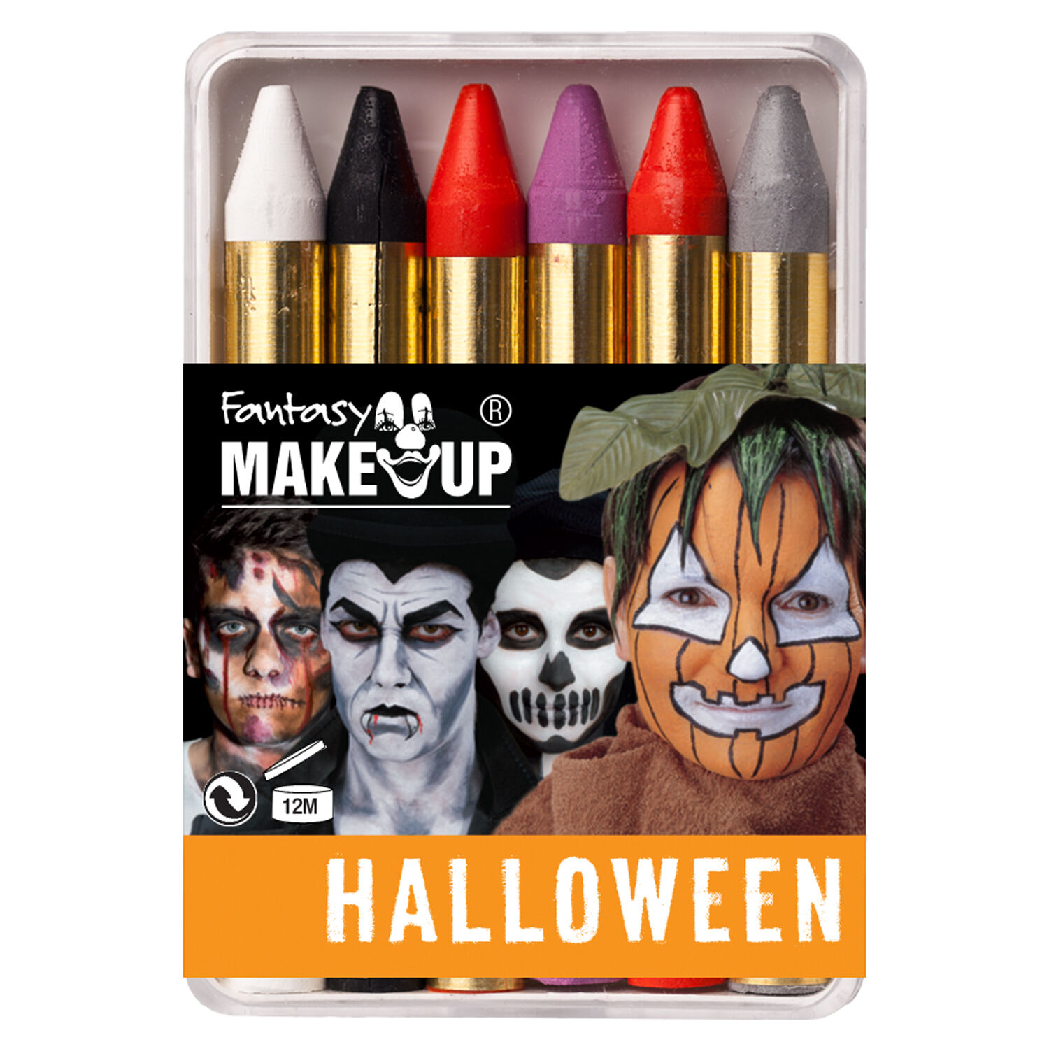 SALE Fantasy Theater-Make-Up / Creme-Schminkstifte auf Fettbasis, in Kunststoffbox, 6 Halloween-Farben