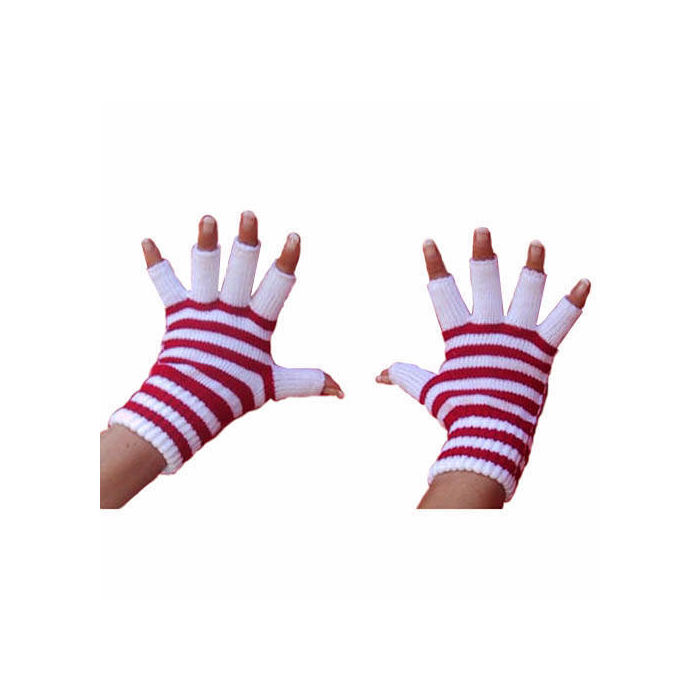 SALE Handschuhe gestrickt fingerlos, rot-wei / geringelte Handschuhe