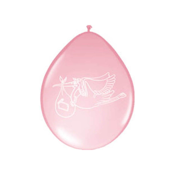 Luftballon Storch It's a Girl, pink, 8 Stk.