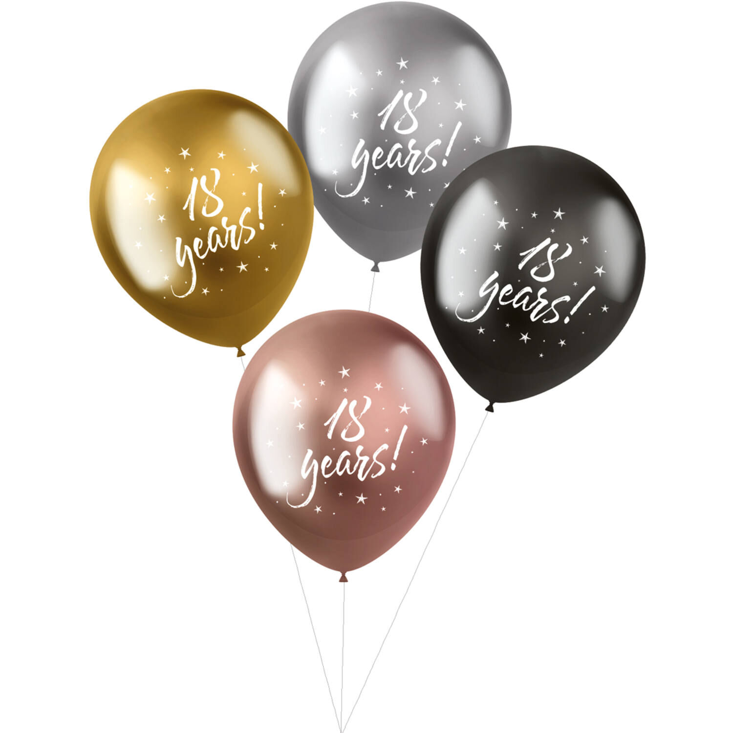 NEU Latex-Luftballons Ultra-Metallic, 33cm Durchmesser, 4 Stck, hochglnzend, Aufdruck: 18 Years