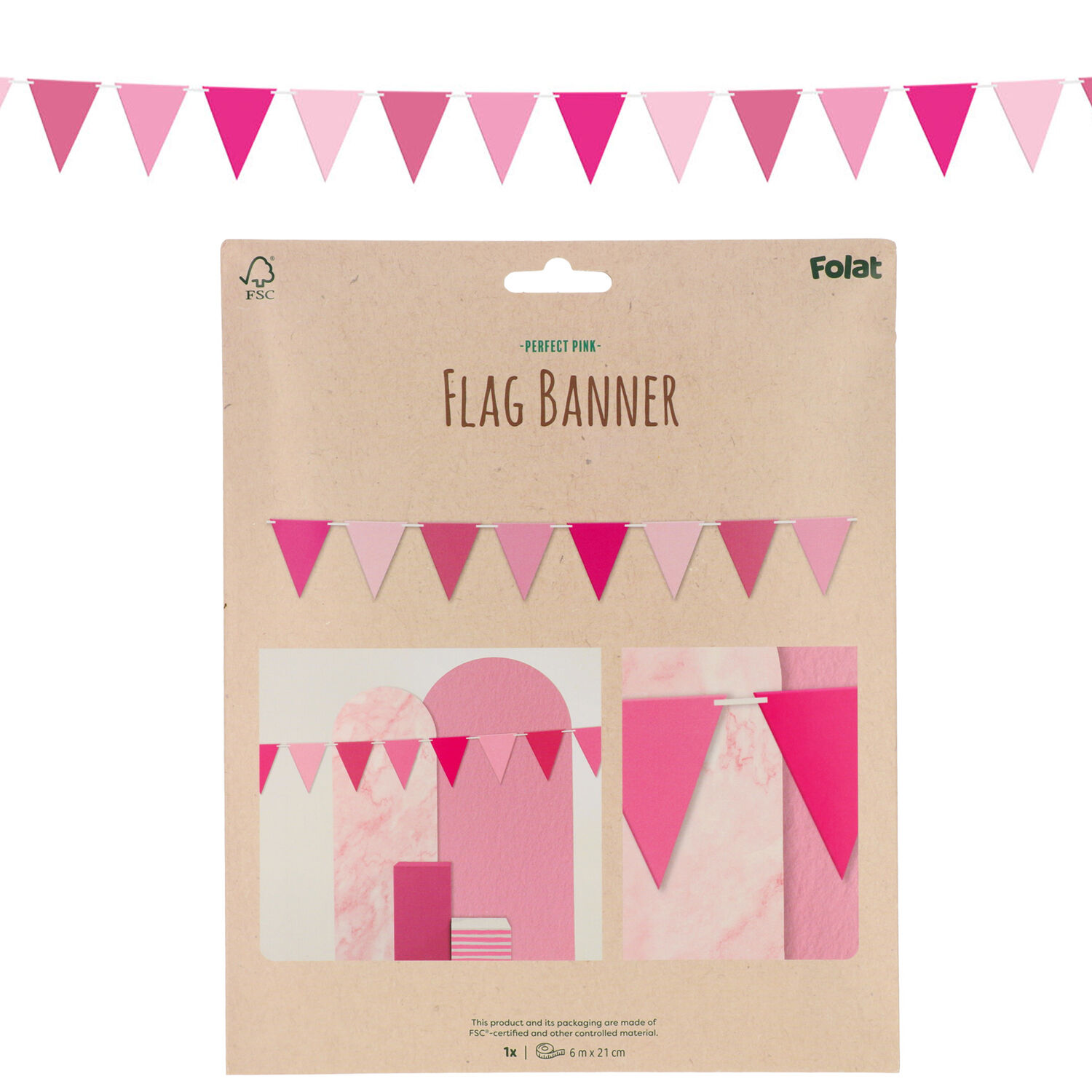 NEU Wimpelkette Perfekt Pink, 6m lang, mit Wimpeln in Rosa-Pink-Tnen, Wimpel 17x21cm, aus FSC-Papier
