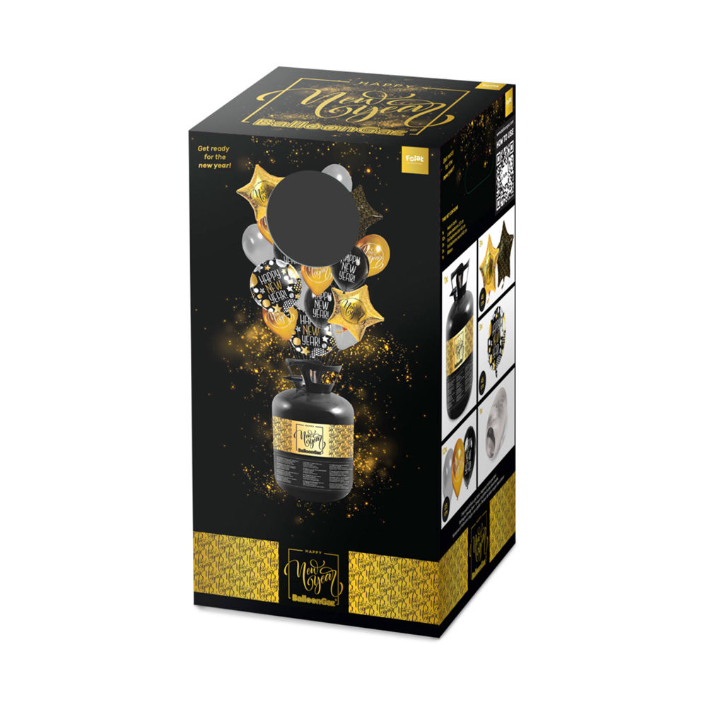 SALE Ballonset Helium & Ballons Silvester, Schwarz, Gold & Silber Bild 2