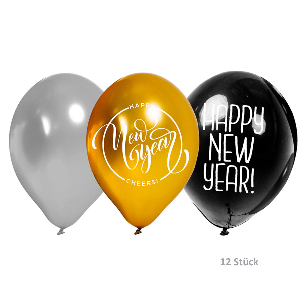 SALE Ballonset Helium & Ballons Silvester, Schwarz, Gold & Silber Bild 3
