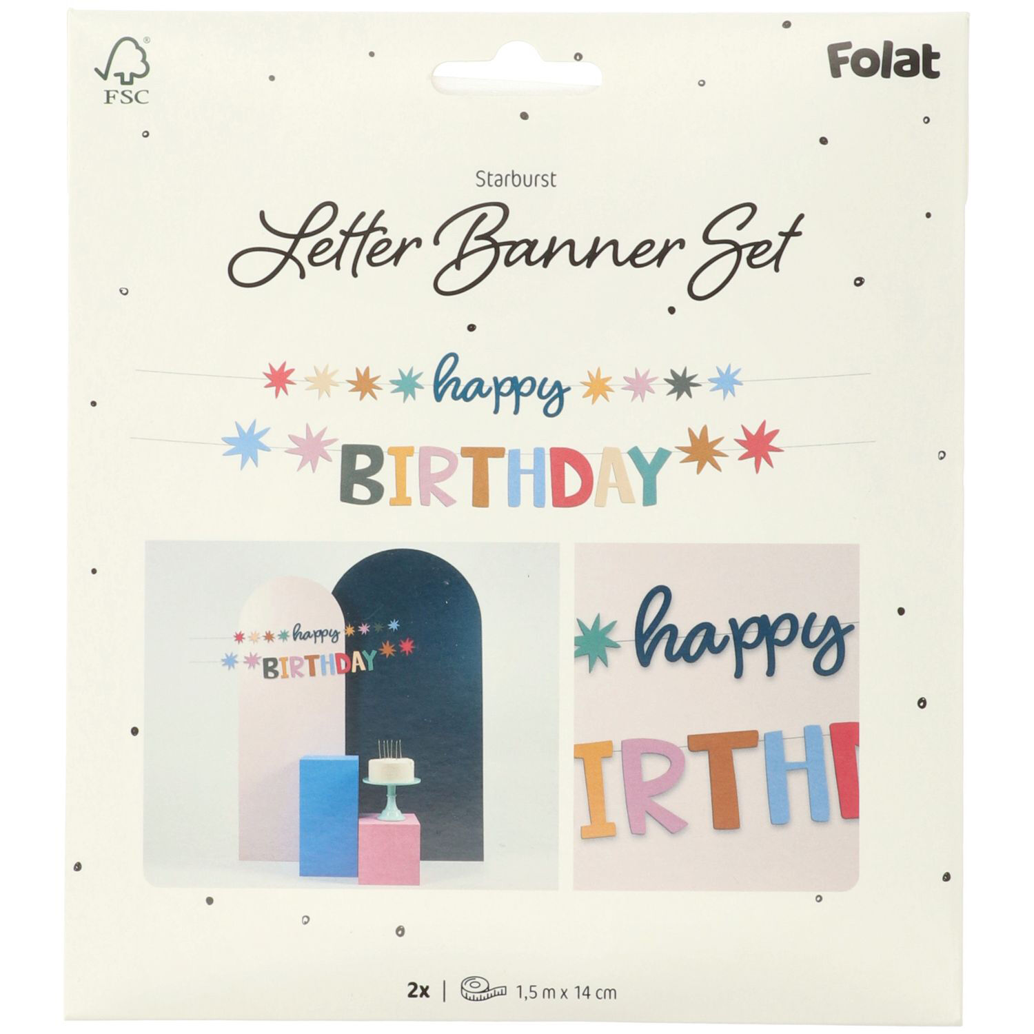 NEU Buchstabengirlande Happy Birthday Starburst, 2 Ketten  150cm x 14cm, bunt, aus FSC-Papier Bild 2