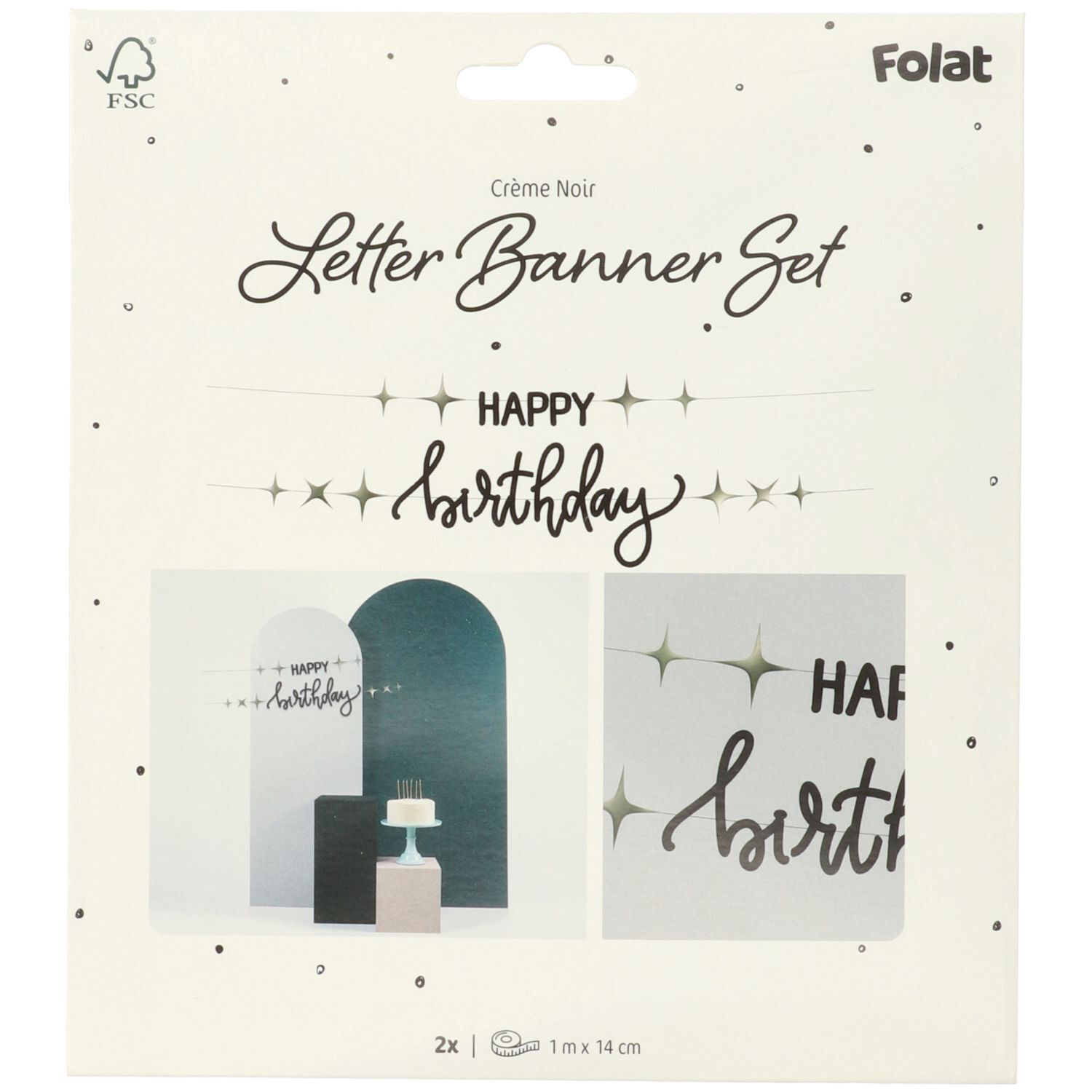 NEU Buchstabengirlande Happy Birthday Creme Noir, 2 Ketten  150cm x 14cm, schwarz, aus FSC-Papier Bild 2
