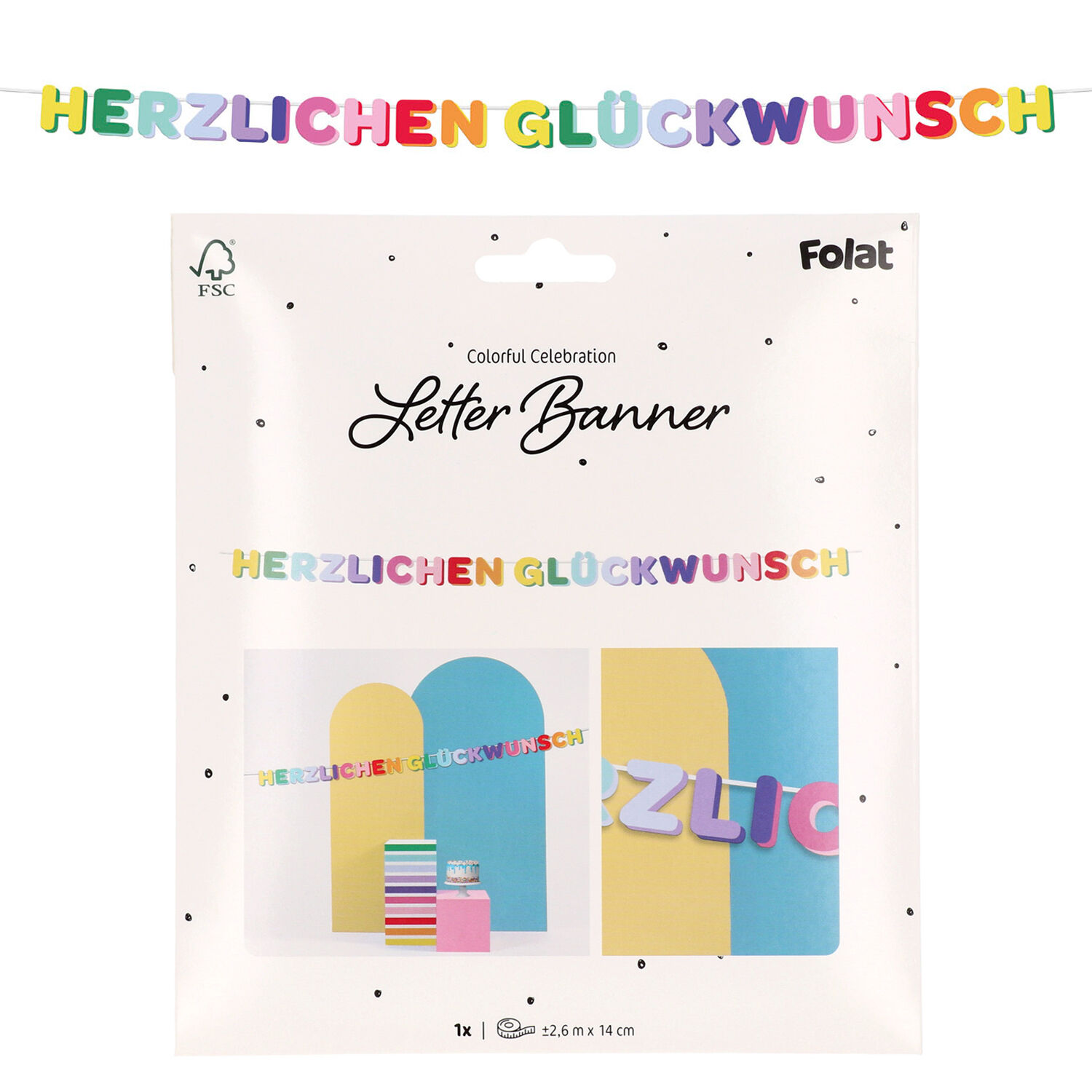 NEU Buchstabengirlande Herzlichen Glckwunsch Stripetastic aus Papier, 260cm x 14cm