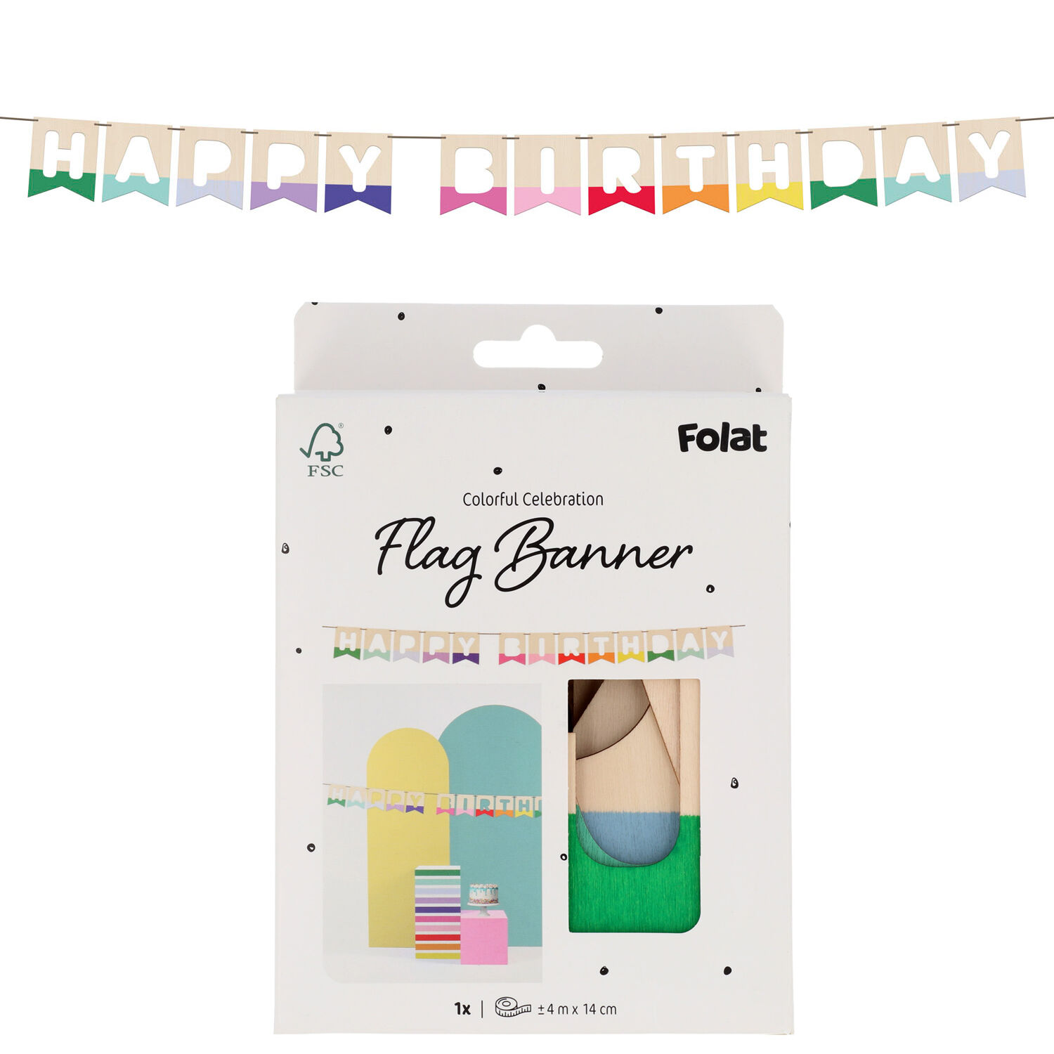 NEU Buchstabengirlande Happy Birthday Flaggen Spripetastic aus Holz, 170cm, Fahnen 11x14cm