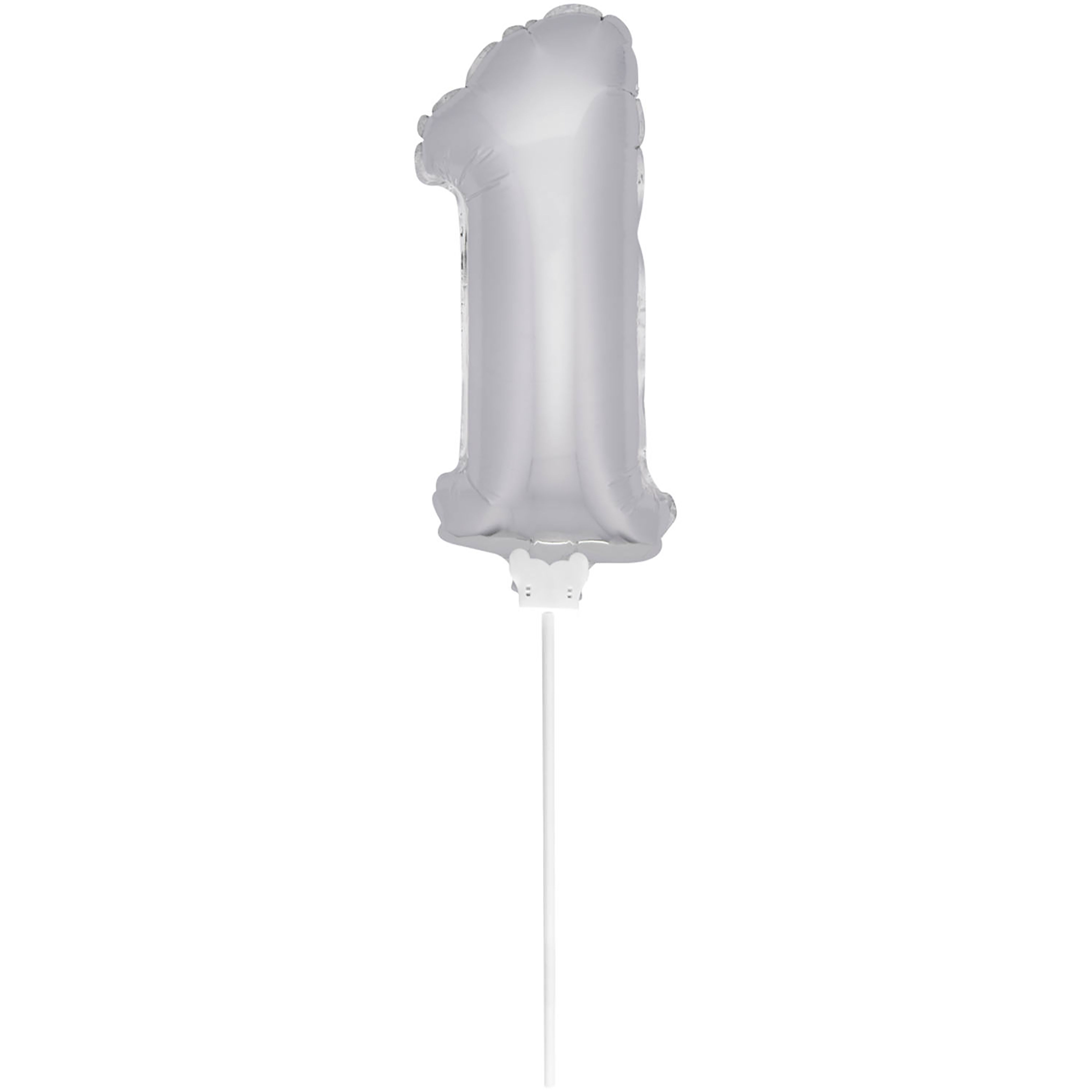 SALE Folienballon Zahl 1 am Stab, ca. 36cm, silber