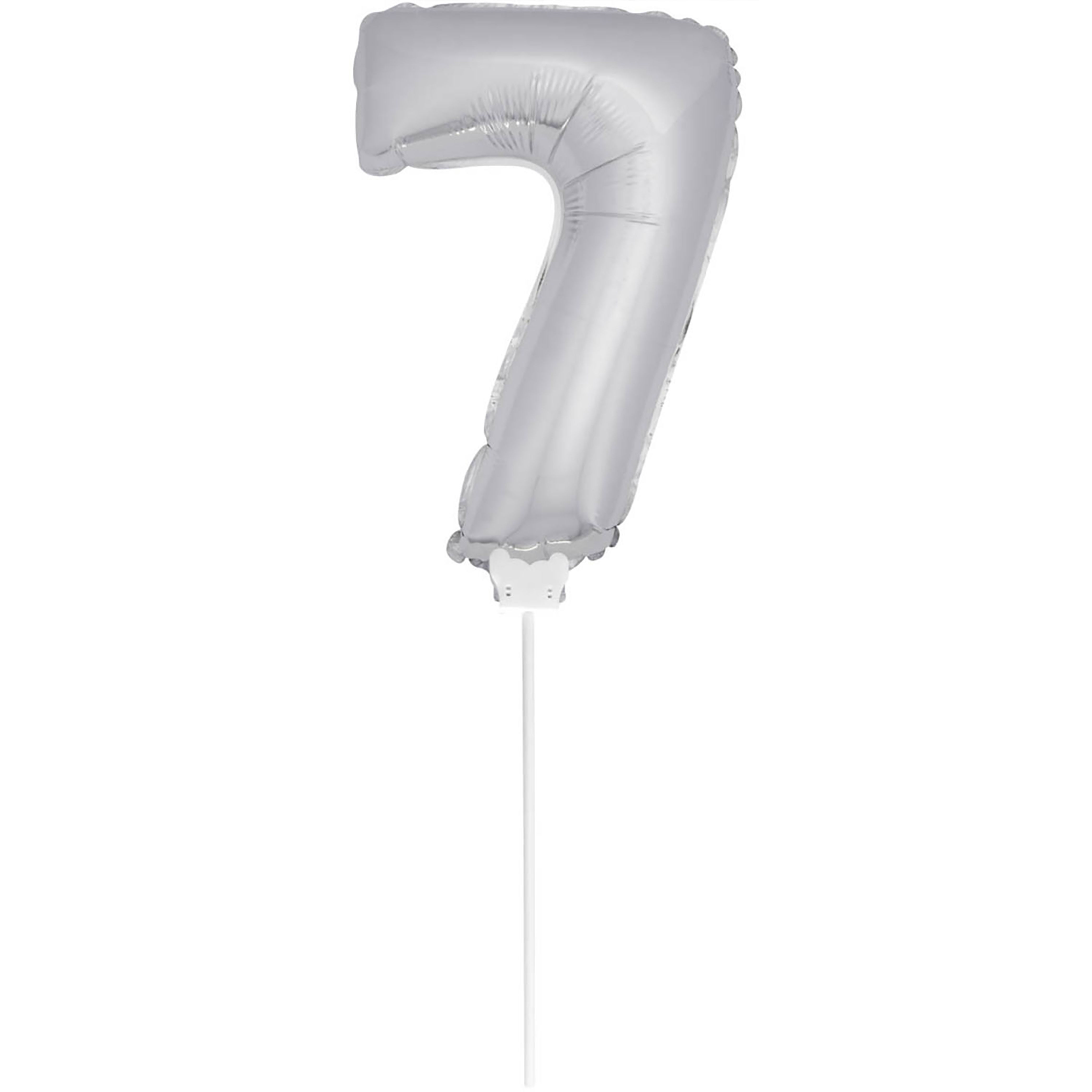 SALE Folienballon Zahl 7 am Stab, ca. 36cm, silber