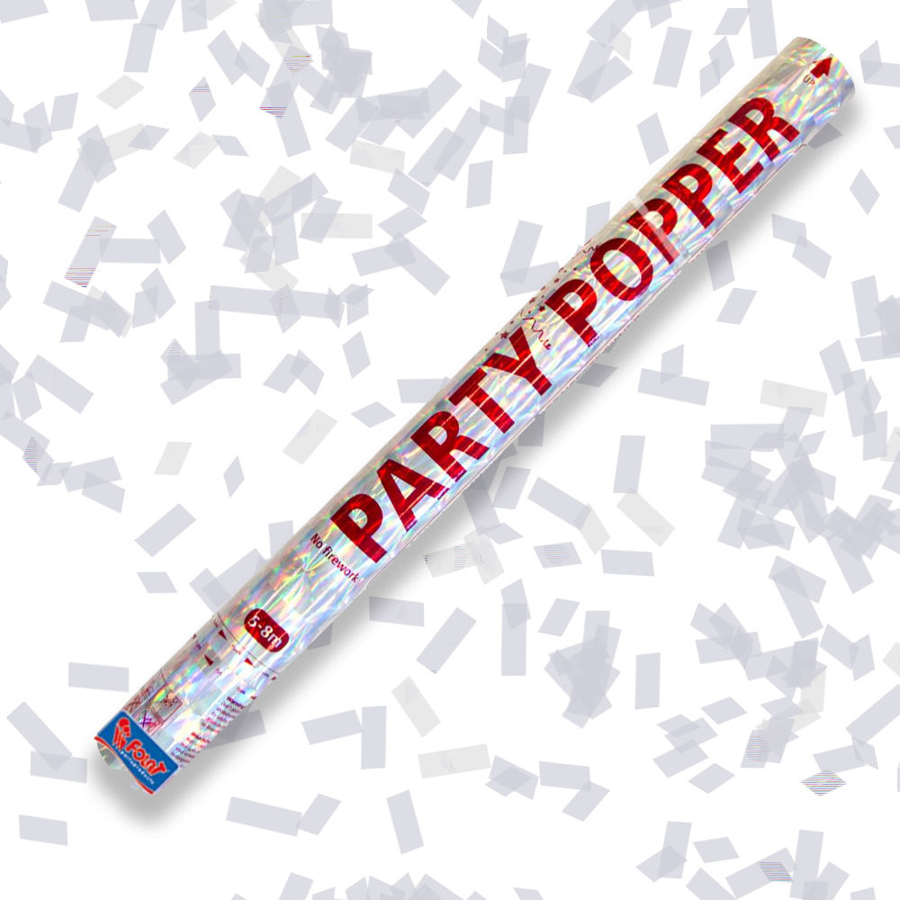 SALE Konfetti-Shooter, Silber-Streifen, 57 cm