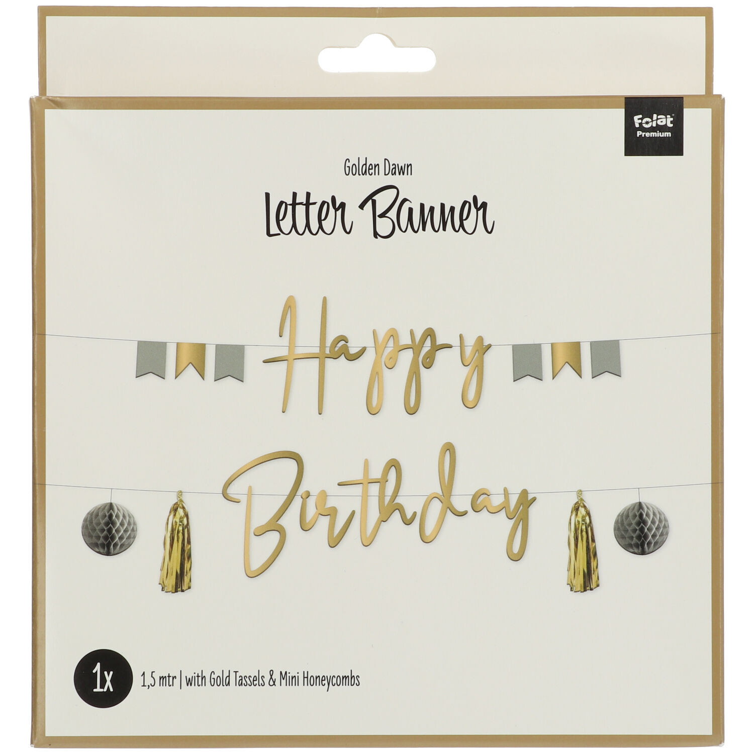 NEU Buchstabengirlande Happy Birthday Golden Dawn mit Quasten und Wabenbllen, 2 Ketten  150cm, gold Bild 2