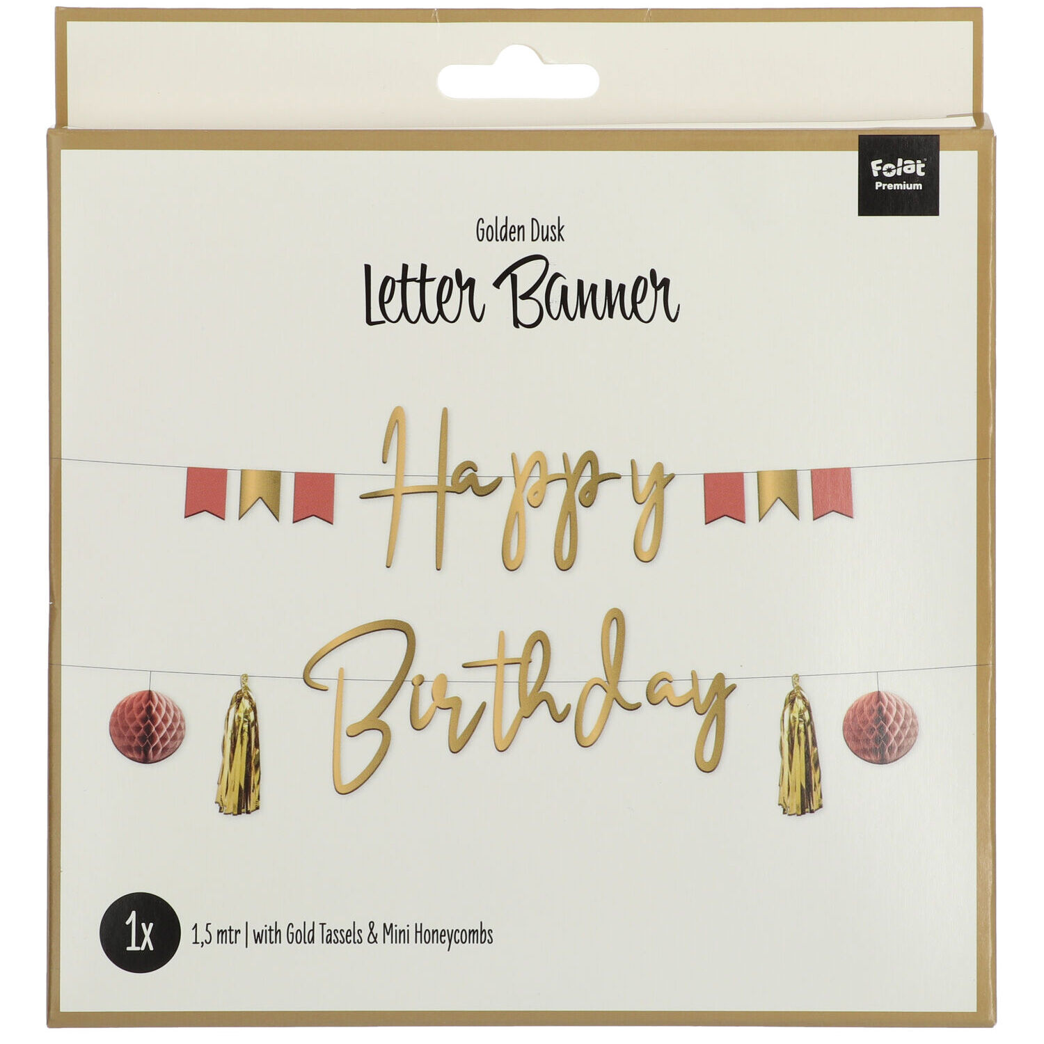 NEU Buchstabengirlande Happy Birthday Golden Dusk mit Quasten und Wabenbllen, 2 Ketten  150cm, gold Bild 2