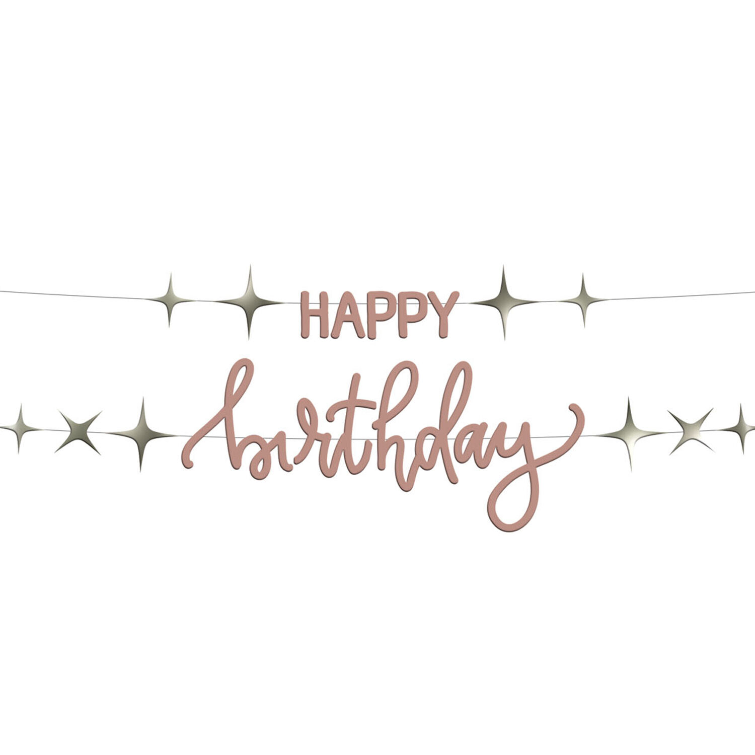 NEU Buchstabengirlande Happy Birthday Creme Ros, 2 Ketten  150cm x 14cm, ros, aus FSC-Papier