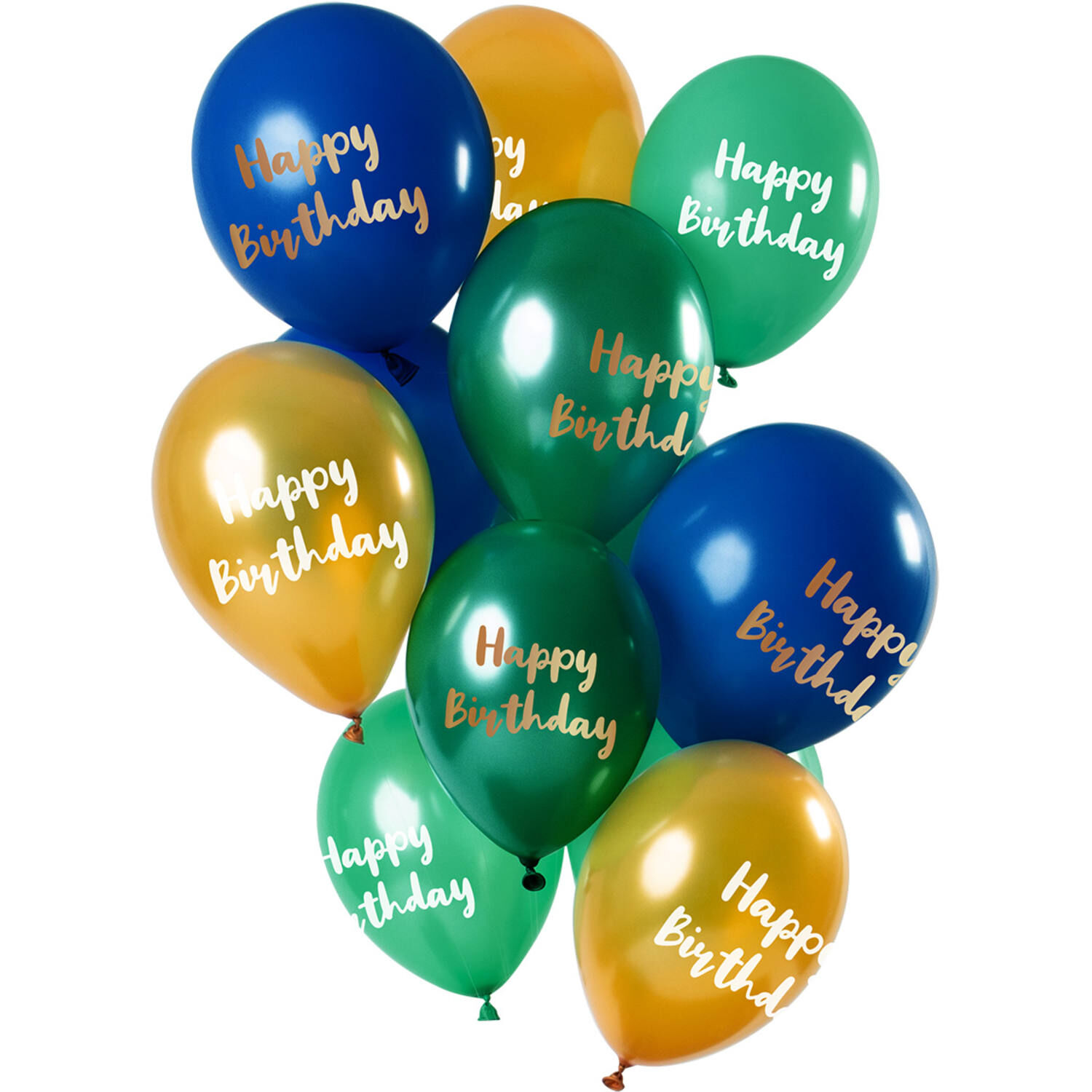 NEU Premium-Latex-Luftballons Happy Birthday, Green-Gold, 33cm, 12 Stk.